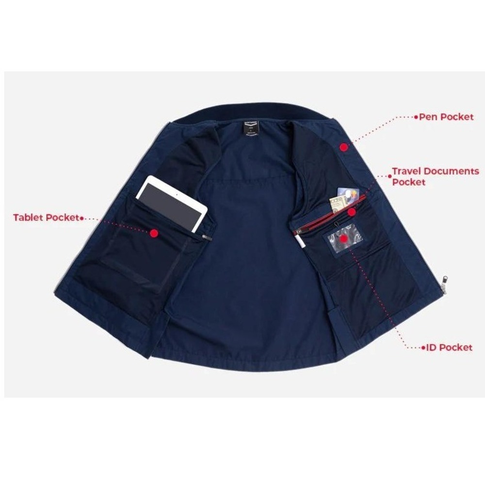 SCOTTeVEST The 101 Travel Vest Mens Sz L Navy Blue Multi Hidden Pockets Tech NWT - Picture 3 of 12